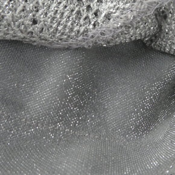 Vintage Disco Pants Silver Lurex Lace Overlay Stretch High Waist Wide Leg Large - Picture 10 of 15